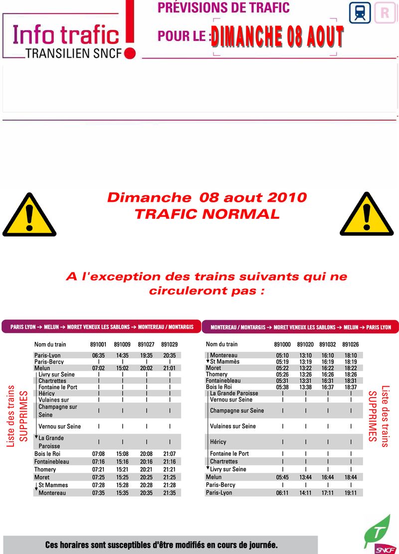 Traffic dimanche 8 aout